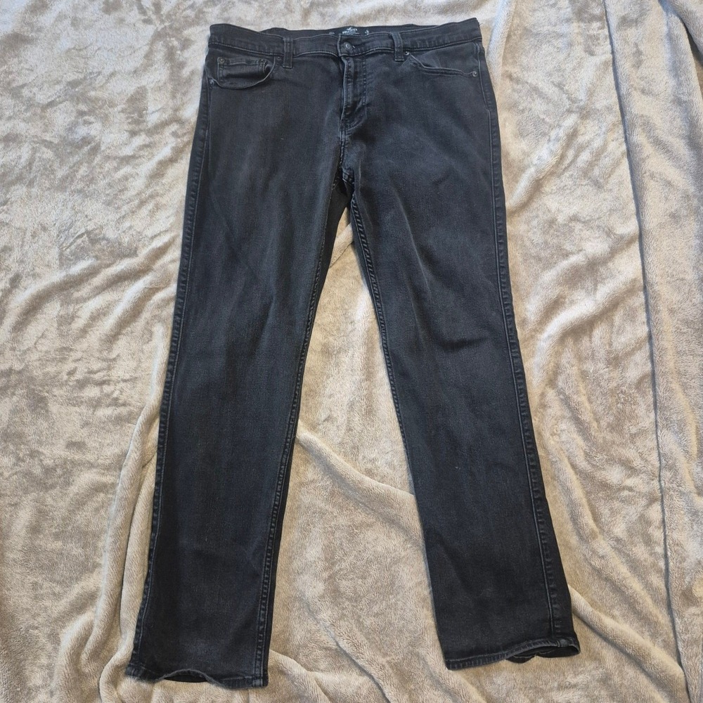 Hollister Slim Straight Jeans Mens 36x32 Faded Black Advanced Stretch Denim
